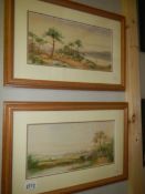 A pair of framed and glazed watercolours 'Shepherd and his Flock' signed Norman Bradley,