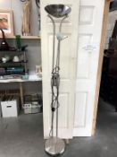 A standard steel uplighter floor standing lamp