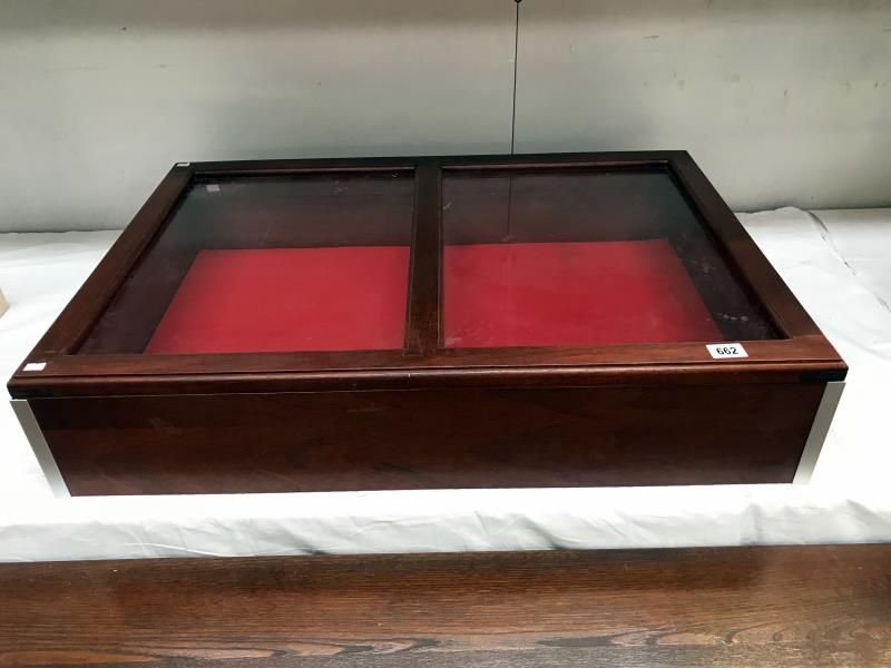 A mahogany glazed jewellery display cabinet with hinged top