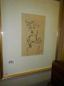 A Jean cocteau (1889-1963) print of a lady, stamped and signed in coloured pencil, image 16.