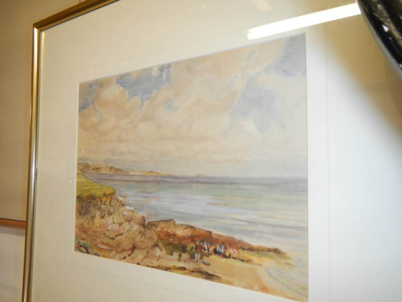 A pair of coastal watercolours, unsigned but possibly John Hilt, image 23 x 17 cm. - Image 3 of 5