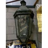 A 19th century sign written street lamp, a/f.