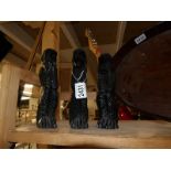 A set of 3 wooden 'Three Wise Monkey's' - see no evil, hear no evil, speak no evil.