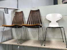 A 1952 Arne Jacobson ant chair and 2 mahogany bentwood slatted chairs.