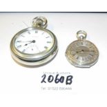 A ladies silver fob watch and a gent's nickel pocket watch.