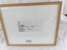 A framed and glazed watercolour entitled 'Roof Terrace, Agina' by Sir Hugh Casson.