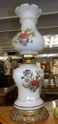 A gilt and glass floral decorated table lamp (need rewiring).
