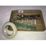 A quantity of costume jewellery including bracelets, 9ct gold earrings etc.