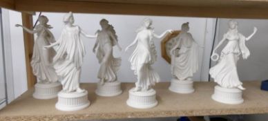 A set of 6 'The Dancing Hours' limited edition figurines by Wedgwood, dated 1994.