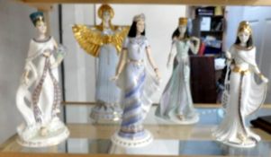 5 Coalport Egyptian series figurines being Cleopatra, Nefertiti, Queen of Sheba,