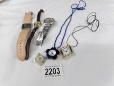 A mixed lot of wrist and pendant watches (6 in total, 5 working).