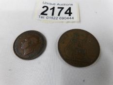 A minting error 1939 one penny ('Penny' missing) together with a George VI double headed half penny.