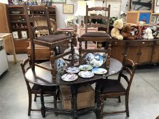 A darkwood stained table and 4 chairs