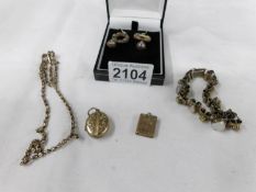 A quantity of yellow metal jewellery including earrings, chain, bracelet etc.