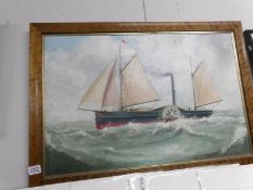 A 19th century oil on canvas paddle steamer 'Lord Elgin', image 74 x48 cm.