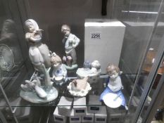 7 NAO figures including hen with chicks, dogs in basket, group of geese (boxed),