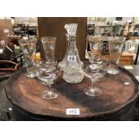 A quantity of glasses and 2 decanters
