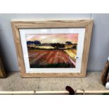A Sheila Parkinson 'Pink and yellow fields' framed and glazed picture
