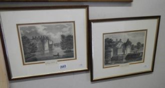 A pair of framed and glazed Scotney Castle etchings, image 23 x 17 cm.