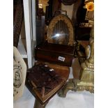 A small Victorian photo album, a wooden bellows, a mahogany box and an inlaid tray.