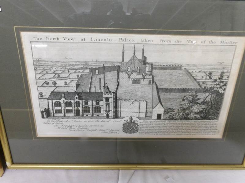 A set of 8 framed and glazed 18th century Lincolnshire 'Building Prospects' engravings inscribed - Image 8 of 9