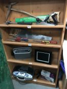 4 shelves of tools, radios etc.