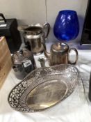 A quantity of silver plate including teaware, basket, jug etc.
