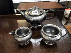 A 3 piece silver plate EPBM tea set