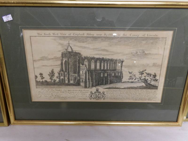 A set of 8 framed and glazed 18th century Lincolnshire 'Building Prospects' engravings inscribed - Image 6 of 9