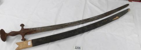 An old sword with curved blade.