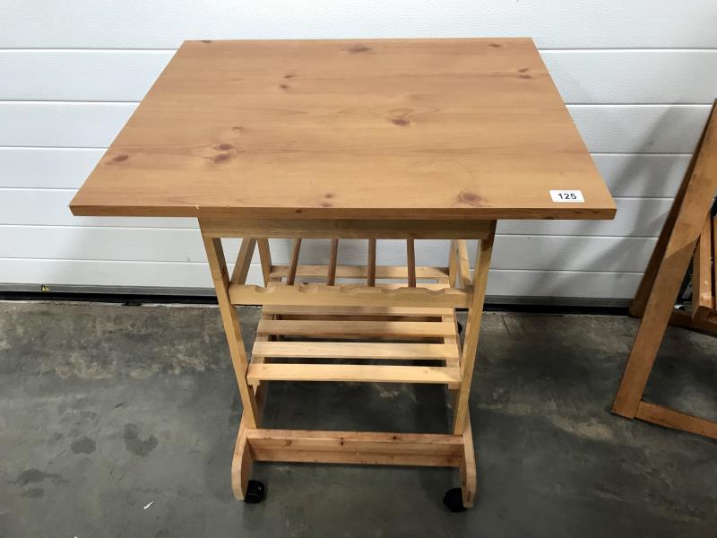 A pine effect kitchen storage unit