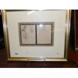 A 19th century German framed and glazed pencil drawing of 'Victorian Queen of Prussia' on envelopes.