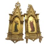 2 antique hand painted icons depicting angels or saints in gilt wood frames (frames a/f).