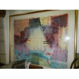 A framed and glazed abstract watercolour, signed but indistinct.