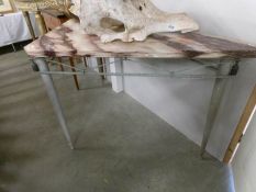 A French 1950's 'Maison Jenson triangular marble topped table.