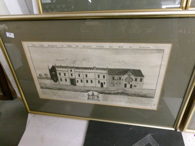 A set of 8 framed and glazed 18th century Lincolnshire 'Building Prospects' engravings inscribed - Image 3 of 9