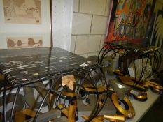 2 metal based marble top tables.