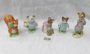 5 Beswick Beatrix Potter figures - 1948 Squirrel Nutkin, 1948 Tom Kitten, 1948 Little Pig Robinson,