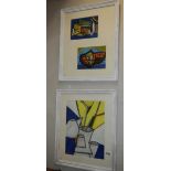 A pair of Cornish school abstracts in acrylics - one entitled 'Deep Blue Sea St.