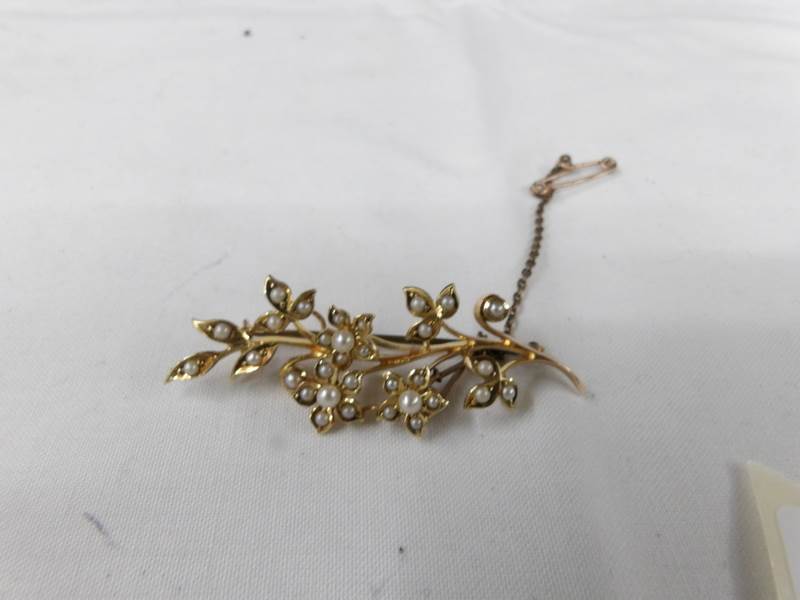 A 9ct gold spray brooch set with pearls, circa 1930's, - Image 2 of 3