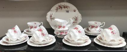A 6 piece setting Royal Albert Lavender rose tea set - 6 cups, 6 saucers, 6 sides cake plates,