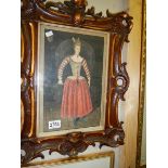 An ornately framed full portrait of a lady.