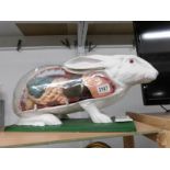 A model of a rabbit with open front showing internal organs.