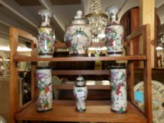 6 matching Chinese crackle glaze items being 2 pairs of vases,