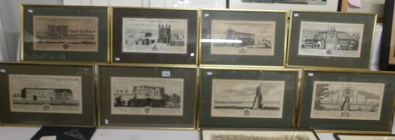 A set of 8 framed and glazed 18th century Lincolnshire 'Building Prospects' engravings inscribed