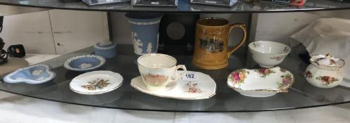 4 Wedgwood blue Jasperware pieces, 2 pieces of Royal Albert Old Country Roses,