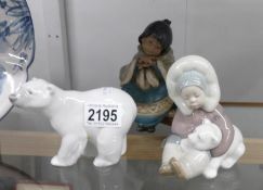 3 Lladro figures being South American Lady with Basket of Flowers,