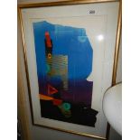 A framed and glazed abstract 'Tintus I', signed, image 50 x 82 cm.