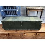 A military issue chest tool kit wooden box with rope handles