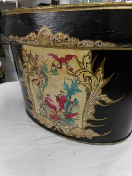 An old black painted bucket with oriental scene,. - Image 5 of 5